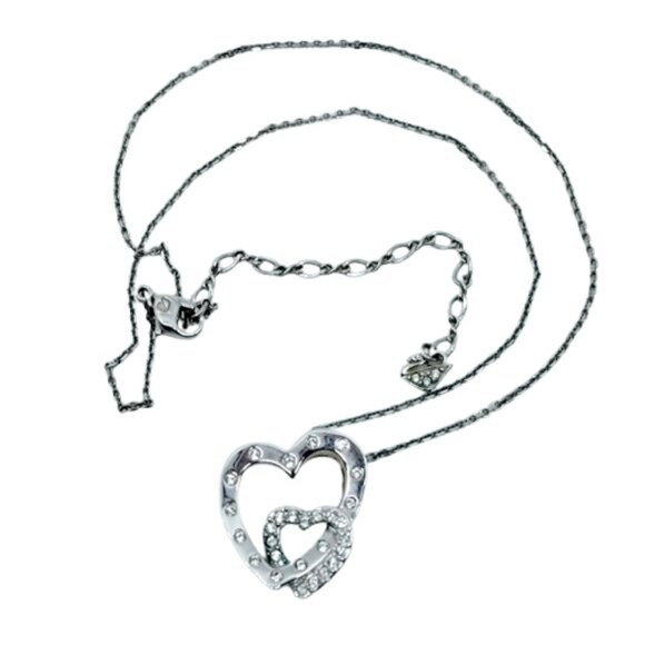 SWAROVSKI Swan Signed Clear Crystal INTERLOCKED HEARTS Pendant Necklace - Picture 3 of 5